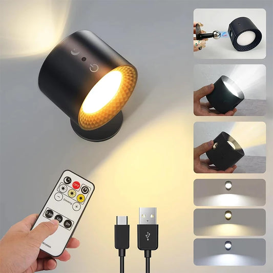 Led Dubbele Kop Wandlamp Touch Control Afstandsbediening 360 Draaibare Usb Opladen Draadloze Draagbare Nachtlampje Voor Slaapkamer Leeslamp