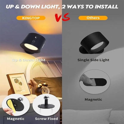 Led Dubbele Kop Wandlamp Touch Control Afstandsbediening 360 Draaibare Usb Opladen Draadloze Draagbare Nachtlampje Voor Slaapkamer Leeslamp