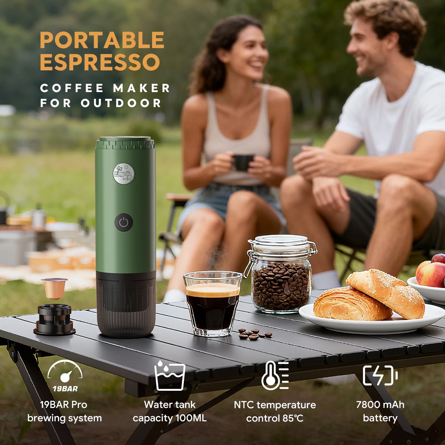 Portable Espresso Machine 3-in-1 Travel Coffee Maker for Camping Hiking Office Self-Heating with USB-C